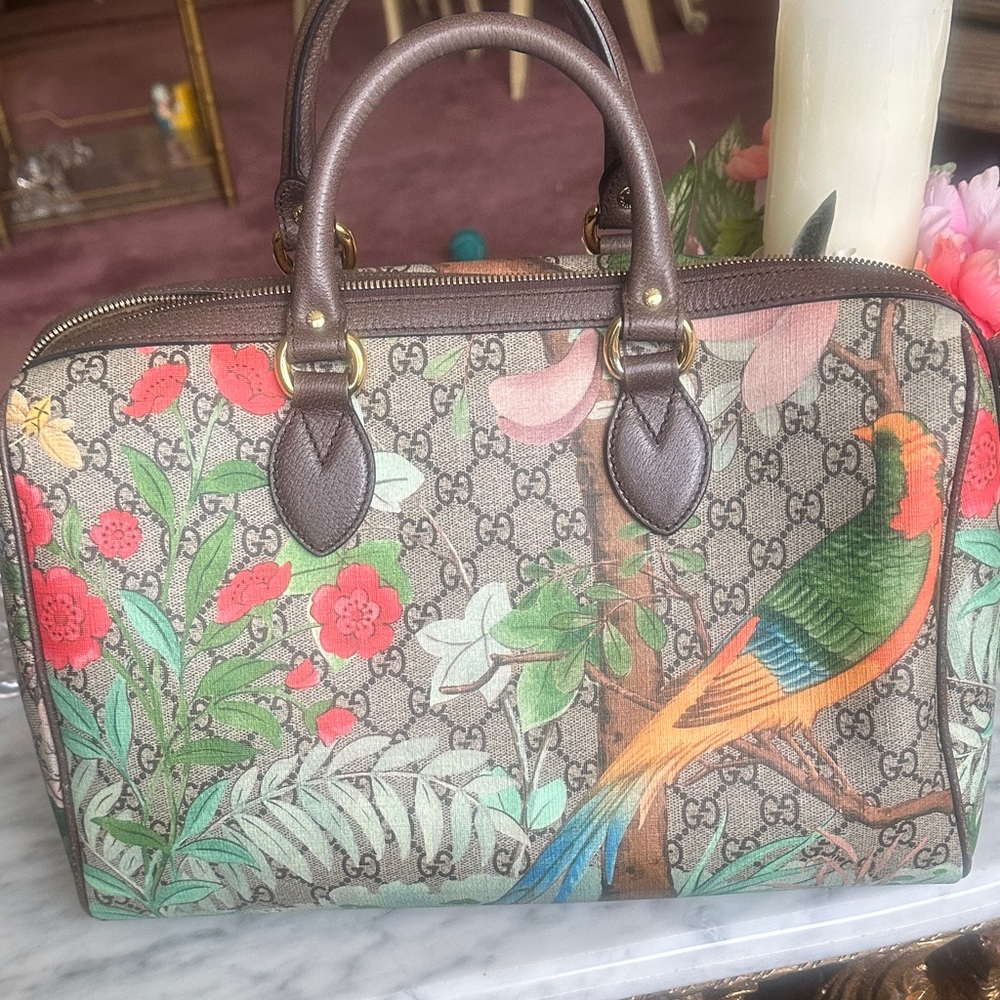 Gucci Multicolor Floral and Bird Satchel